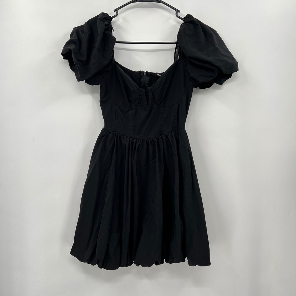 Windsor Medium Mini‎ Dress Womens Black Puff Sleeve Bubble Hem Corset